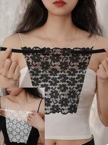 1 件女士菱形双蕾丝透气时尚胸罩假领，适合日常穿着配饰