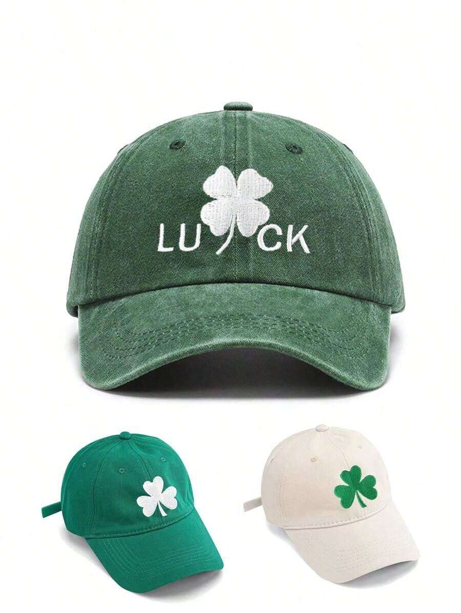 1pc's Day Women's Baseball Caps Clover Embroidery Luck Green Hat Breathable Women's Accessories Holiday Celebration Gifts Sunscreen Hat - Shamrock - 查看 1