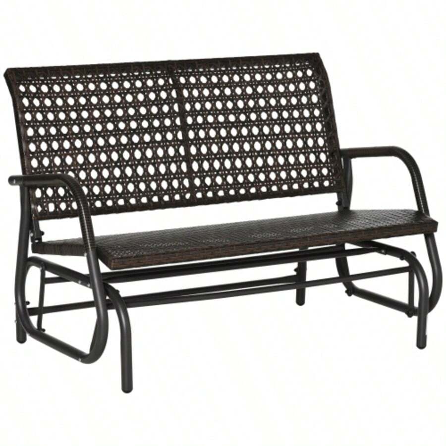 Poly Rattan Swing Chair, 2-Seater, Garden Bench With Backrest, Bench, Park Bench, Brown, 70 X 120 X 84 Cm - Black - View 1