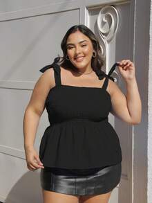 Women's Essential Plus Size Blouse, Candy Color Strap Shirt, Summer, Large Size - màu đen - Xem 8