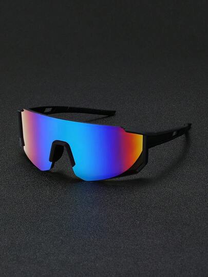 1 Pair Men's Outdoor Cycling, Hiking, Skiing Sports Goggles, One-Piece Purple & Blue Anti-Wind Protective Eyewear