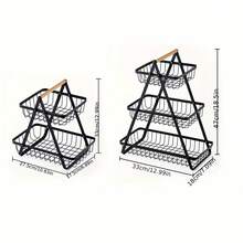 2/3层厨房果蔬篮，可拆卸木质提手收纳篮，多层设计，适用于厨房收纳整理，也可用于餐厅、咖啡厅、户外野餐、厨房收纳、家居装饰、情人节装饰等场合。