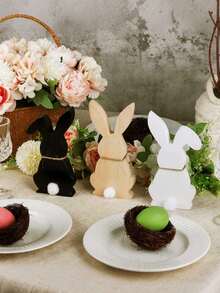 3件套复活节家居装饰，复活节兔子木质桌面摆件，三层托盘农舍风格装饰，礼品，黑色，复活节家居装饰，春季装饰，生日派对装饰，白色，原木色 - 彩色 - 查看 4
