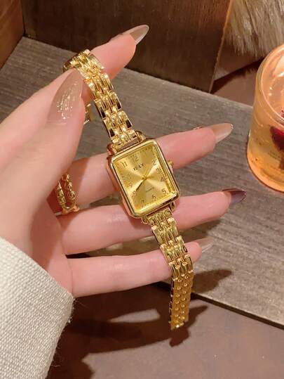 1pc Vintage Casual Fashion Women's Quartz Watch, Gold Dial, Suitable For Daily Wear, Back To School, Graduation, Thanksgiving, Couples Occasions, Great Gift