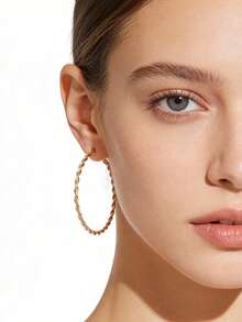 3 Pairs Gold Hoop Earrings Set, Suitable For Daily Wear - Golden Yellow J0378 - View 8