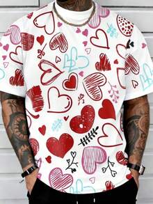 1pc Men's Fashionable Round Neck Short Sleeve T-Shirt, 3D Digital Printing Heart Pattern, Comfortable For Summer Vacation & Daily Wear, Couple - White - View 2