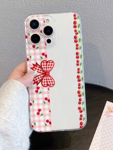 1pc Cherry Bow Pattern Transparent Soft TPU Phone Case, Anti-Fall Anti-Scratch Anti-Fingerprint, Precise Camera Cutout Compatible With Samsung, Apple, Nothing, Pixel, INFINIX, Redmi - Multicolor - View 3