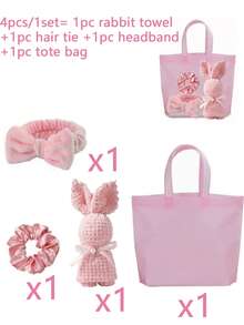 12/4件套水疗睡衣派对礼盒套装 - 包括1条兔子造型毛巾、1个发带、1个发圈和1个手提袋。非常适合单身派对、水疗派对、生日、情人节、婚礼、下午茶、周年纪念日和其他场合。 - 彩色 - 查看 9