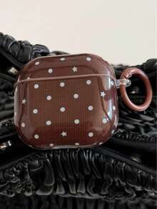 Korean Style Simple Blue & Brown Polka Dot Star Design Protective Case Compatible With Apple 4, New Pro 3, Pro 3rd Gen Noise Cancelling Version, 3rd & 4th Gen - Brown - View 2