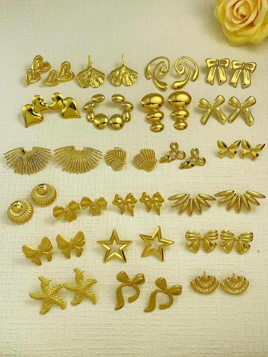 1/2/4/6/12 Pairs - Random Styles Stainless Steel Multicolor Heart Design Earrings, Minimalist Asymmetric Earring Set For Women, Perfect For Daily Wear And Parties. Fashionable Earrings - Multicolor - View 1