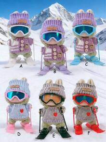 17cm Doll Outfit, Fashionable Ski Suit With Ski Gear, Ski Sweater And Hat, For Labubu, Holiday Costume, Holiday & Birthday Gift (Doll Not Included) - Multicolor - View 1
