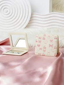 1pc Y2K Aesthetic Vanity Mirror, Foldable Lightweight Compact Handheld Mirror, PU Leather, Bowknot, Cherry Blossom, Lip Print, Heart, Letter Design, 180° Flip Cover, Multi-Functional - Multicolor - View 16