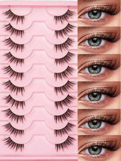 10 pares de pestañas postizas naturales de media longitud, pestañas de ojo de gato con banda transparente, pestañas de visón 3D vaporosas, adecuadas tanto para un rostro natural como para el uso diario y las fiestas de vacaciones para el maquillaje