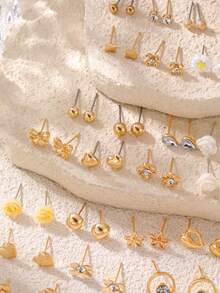 30对时尚可爱蝴蝶结、爱心、仿珍珠、花朵、水钻耳钉套装，送给女孩的礼物 - 彩色 - 查看 3