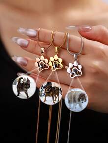 1pc Customized Pet Photo Dog Paw Projection Necklace, Minimalist Paw Print Photo Necklace, Pet Memorial Pendant, Christmas Gift, Mother's Day Gift, Gift For Her, Cat & Dog Fashion, Autumn , Minimalist, Casual, Cute Customized, Personalized - Multicolor - View 3