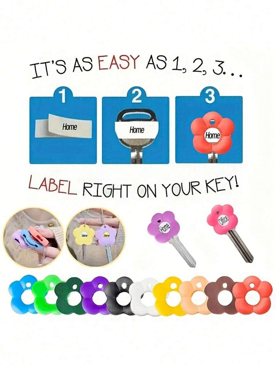 30pcs Colorful Silicone Key Covers, Flower Shaped Elastic Key Caps, Made Of Silicone Material, Easy To Install, Vibrant Colors, Secure Fit, Minimalist And Compact, Suitable For Home Keys - Multicolor - View 1