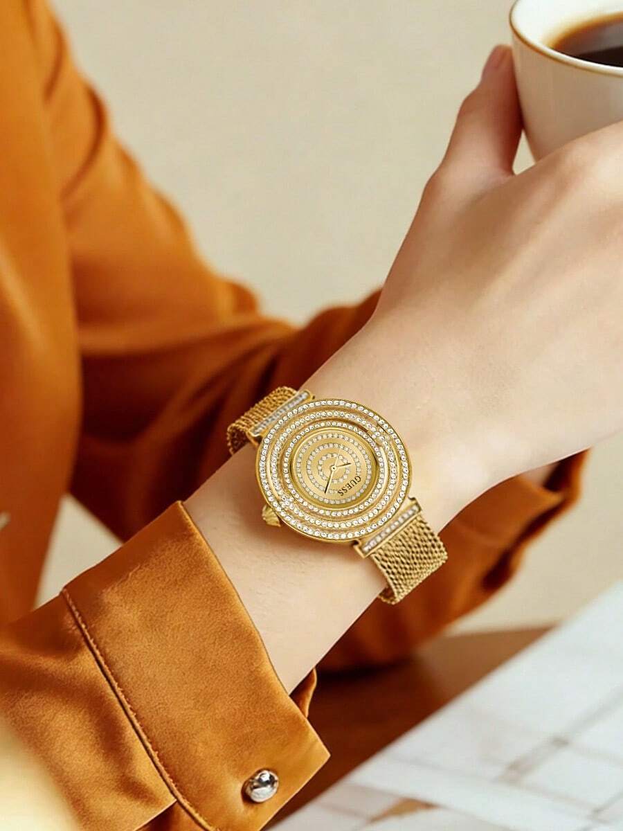 Guess 1件装女士石英表，优雅梦幻，不锈钢表带，水钻表圈，生日、情人节、周年纪念日、派对佩戴的最佳礼物 - GW0550L2 - 金色 - 查看 1