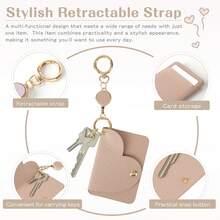 1 Set Retractable Keychain Lanyard With Cute Heart Shaped Keyring, And 1 Retractable Durable Card Holder Keychain Pouch - Multicolor - View 2