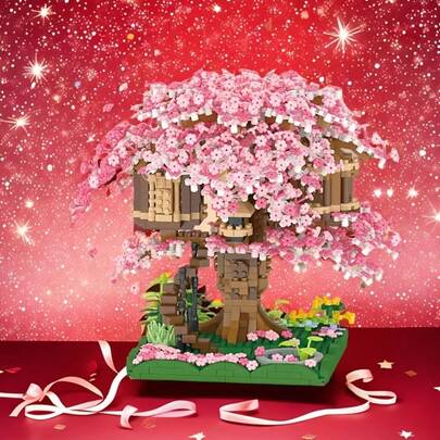1104pcs Sakura Tree House Building Blocks Set, Stimulate Creativity, Suitable For Teens & Adults, Birthday Or Holiday Gift (No Lighting)