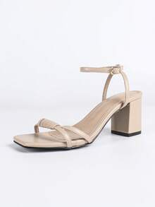 Sandalias de tacón alto de verano para mujer, zapatos elegantes de primavera/verano de color albaricoque para mujer, sandalias de tacón alto y puntera abierta de moda sexy, sandalias de tacón grueso y bloque, zapatos de novia de boda con tacón grueso, sandalias de color albaricoque, sandalias de tacón grueso con hebilla que se ajustan bien para citas, fiestas, uso al aire libre, zapatos minimalistas de unicolor y tacón medio para vacaciones de mujer - Albaricoque - Ver 3