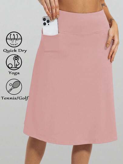 RUNONWHEELS 5 Falda de golf para mujer, falda de tenis de longitud media, falda pantalón de longitud a la rodilla, estilo deportivo casual, falda larga holgada con bolsillos, protección UV