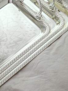 1/2/3 Stücke luxuriöses hochwertiges versilbertes Eisenblech, dekoriert mit exquisiten geschnitzten Mustern - elegantes multifunktionales Dekorationstablett, geeignet für Nachmittagstee, Familientreffen, Partys, Hotelempfang und Hochzeitsdekoration Zuhause - Verschiedenfarbig - Übersicht 7