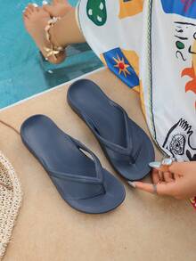 Spring To Summer Flip Flops With Arch Support, Non-Slip Flat, Waterproof EVA Material, Soft & Comfortable, Suitable For Couples, Beach, Pool, Vacation, Swimming, Outdoor Leisure, Bathing, Indoor Walking, Casual House Slippers - Navy Blue - View 9