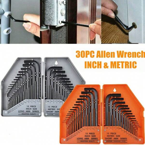 30pcs Hex Wrench Set, Metric & SAE Hex Key Wrenches In Storage Case, Black Oxide Finish L-Shape Hex Keys, Torque Handle, High Leverage Ratio, Long & Short Keys, Easy To Organize (9/30pcs Set)