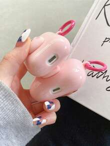 Bunnies Cute Pink Rabbit Earphone Case, Compatible With Airpods Earphone Case, Apple 1/2 Generation Protective Case, Compatible With Airpods Pro Anti-Fall Case With Lanyard Loop - Multicolor - View 6