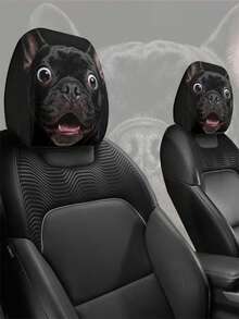 2 piezas de fundas para reposacabezas de coche con estampado de dibujos animados de bulldog negro. Estas son decoraciones interiores personalizadas para automóviles. Son fáciles de instalar y quitar. Son adecuadas para viajes de conducción a larga distancia y salidas de ocio. Son ideales para amantes de los perros. - 2 piezas - Ver 7
