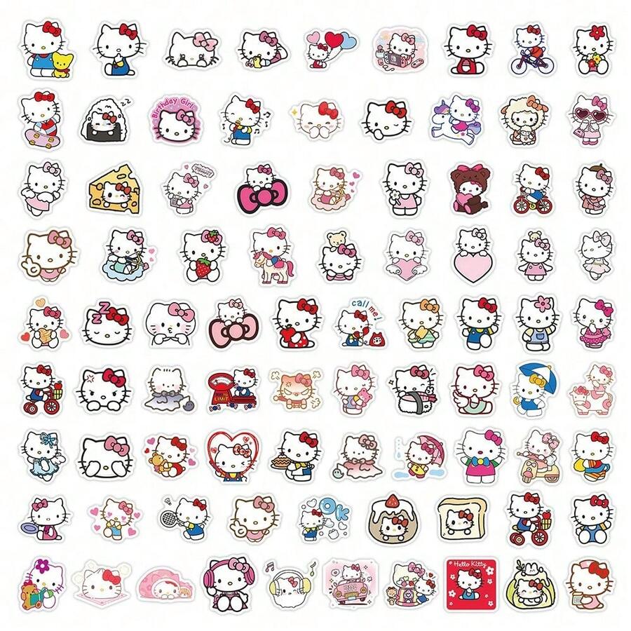 85pcs Cute Cartoon Hello Kitty Stickers - Suitable For Laptops, Phone Cases And Diaries - Multicolor - View 1