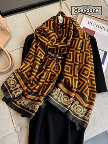 1条几何图案印花仿丝围巾，女士时尚披肩，适合海滩、防晒、空调等场合，多功能围巾 - 彩色 - 查看 1