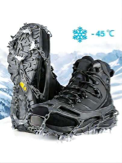 23-Teeth Stainless Steel Ice Cleats, Anti-Slip Shoe Covers, Unisex, Suitable For Hiking, Fishing, Walking, Climbing, Mountaineering And Other Outdoor Activities, Random Color