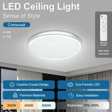 1pc Large Size Modern LED Ceiling Light With Remote Control, Recessed Ceiling Light, Crystal Outer Ring, 70W-50CM/50W-40CM, 220V, 5000+ Lumens, 3-Color Adjustable Ceiling Light (Warm/Neutral/Cool White), Dimmable, Night Light Mode, Suitable For Living Room, Bedroom, Kitchen - Large Ceiling Light With Remote Control - View 2