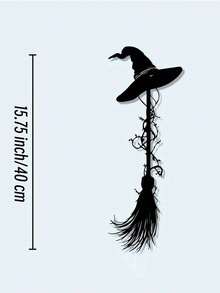 1件复古女巫扫帚带帽子金属墙饰，黑色万圣节铁艺工艺品，适合家居花园展示，是万圣节客厅入口装饰、圣诞节装饰、圣诞节家居礼物、圣诞节摆件的理想之选。 - 黑色 - 查看 10
