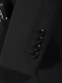 男士修身时尚侧扣黑色西装外套+裤子两件套，适合婚礼/派对等正式场合穿着 - 黑色 - 查看 10