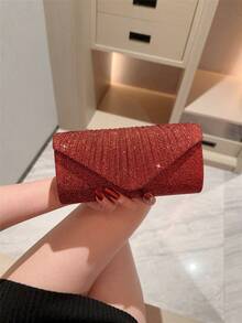 闪亮晚宴包 女士晚宴包 信封手提包 大号婚礼派对舞会包 迷你翻盖方包 金属亮片礼服包 适合青少年女性、女士、社交名媛、职业女性等的晚宴包，适用于婚礼、伴娘、派对、圣诞节、万圣节舞会、生日礼物、参加招待会、工作场所和其他场合 - 酒紅色 - 查看 1