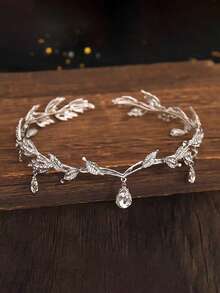 1 chiếc băng đô hình lá pha lê, phụ kiện tóc pha lê, trang sức cài tóc cô dâu, vòng cổ hình lá cổ điển, băng đô đính đá, mặt dây chuyền cài tóc, phụ kiện tóc cô dâu, phụ kiện tóc cưới. - Bạc - Xem 7