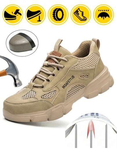 Men's Work Shoes, Fashionable Steel Toe Anti-Smash Sports Shoes, Breathable Thick-Sole Outdoor Casual Shoes, Industrial & Construction Anti-Puncture Safety Boots, All-Season Compatible