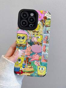 1pc Cartoon Creative Spongebob Squarepants Family Burger Patchwork Striped Protective Phone Case, Suitable Compatible With Samsung/Apple 17/16/15/14/13/12/11Pro Max/12Pro/14Plus And Other Models - Multicolor - View 5