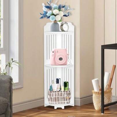 YUET Corner Shelves Free Standing Shelf Floor Storage Unit Bathroom Toliet Paper Storage Cupboard For Living Room Balcony Or Office White 3 Tiers TSC07