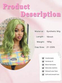 Synthetic Heat-Resistant Wig 4x2 U-Shaped Lace Wig, 16 Inches, Medium Length Curly Hair, Naturally Soft, Olive Green Realistic Wig, Easy To Wear, Synthetic Fiber Material, Heat-Resistant, Naturally Realistic, Suitable For Girls' Gatherings, Role-Playing, And Daily Wear - Olive Green - View 7