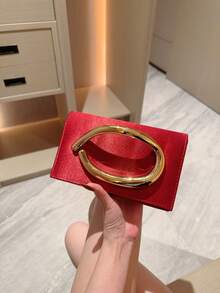 1个时尚金属装饰迷你盒形手拿包，优雅闪亮金属条点缀女士手提包，奢华质感，适合晚礼服、派对、婚礼、舞会等场合，含金属链 - 酒紅色 - 查看 2