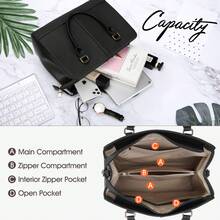 女士PU皮手提包，多功能托特包、手提包、可调节斜挎包，时尚单肩包，带肩带 - 彩色 - 查看 6