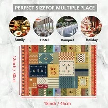 1/4/6件套，复古波西米亚风格餐垫，亚麻餐桌垫，饰有传统灯笼图案，可水洗印花餐垫，表面保护垫，是节日厨房和家庭聚会的理想装饰。 - 彩色 - 查看 8