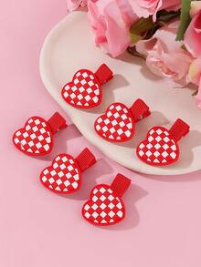 6个撞色爱心造型可爱街头风PE（聚乙烯）发夹，适合情人节、派对、约会、聚会等场合。 - 彩色 - 查看 6