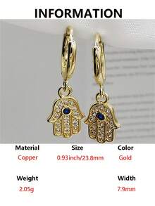 1 Pair Charming Personalized Gold Palm Eye Dangle Earrings, Creative Versatile Gift For Women - Yellow Gold - View 7