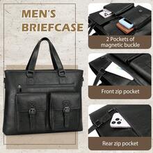 NEWHEY 男士15.6英寸公文包，PU皮革笔记本电脑包，大容量，防水，适合工作、商务和旅行 - 彩色 - 查看 5