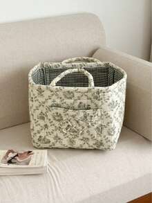 1 PC Floral Print Quilted Storage Basket Laundry Basket Large Capacity Portable Storage Bag Foldable Snack Basket With Handle For Women And Girls - 彩色 - 查看 11