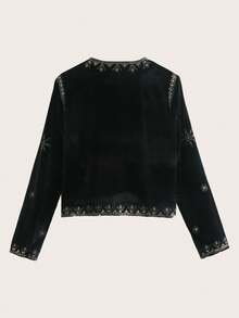 Chaqueta de terciopelo bordada vintage, negro para primavera/otoño - Negro - Ver 2